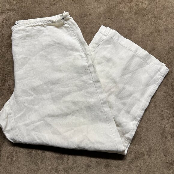 Eileen Fisher Linen Wide Leg Pants Petite Medium White Petite Side Zip - Picture 8 of 8